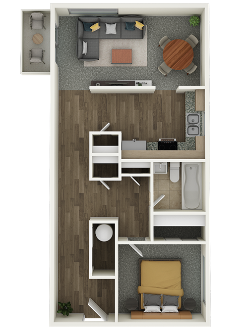 A floor plan of a 1 bedroom apartment at Capitol Crossing Apartments in Olympia, WA.at Capitol Crossing, Washington